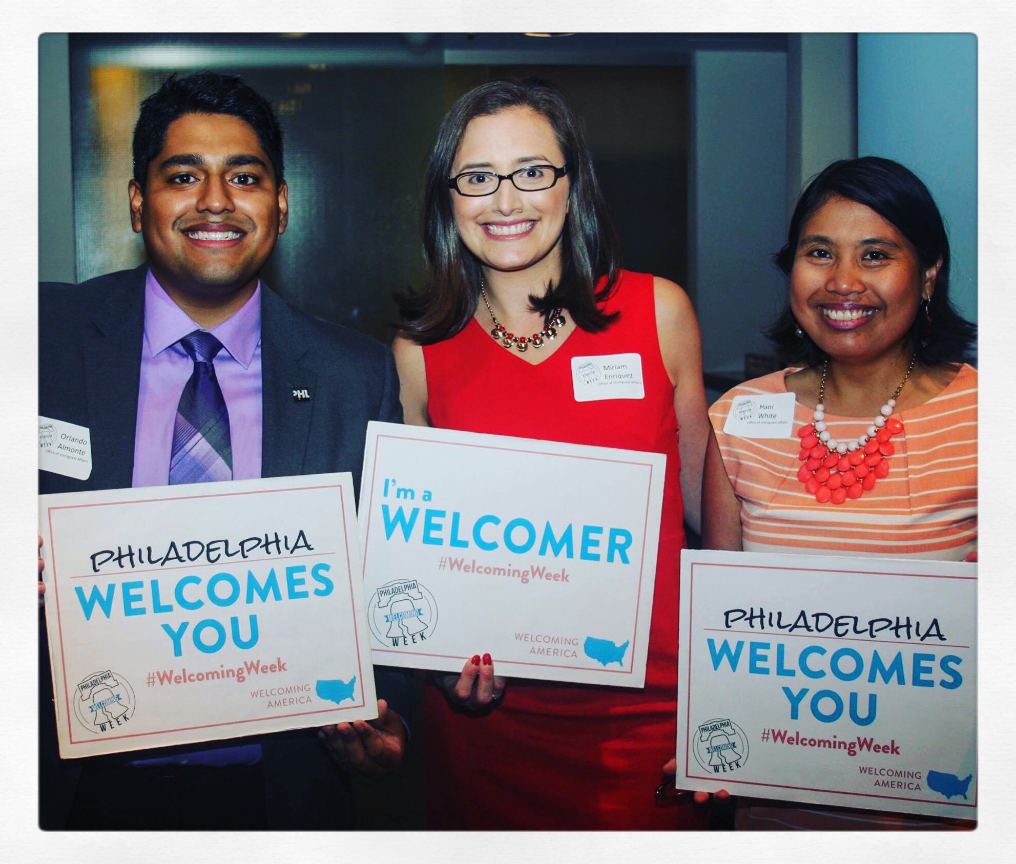 The Office of Immigrant Affairs team poses for a picture during Welcoming Week 2016, a week-long celebration focusing on making sure Philadelphia is a welcoming place for newcomers.