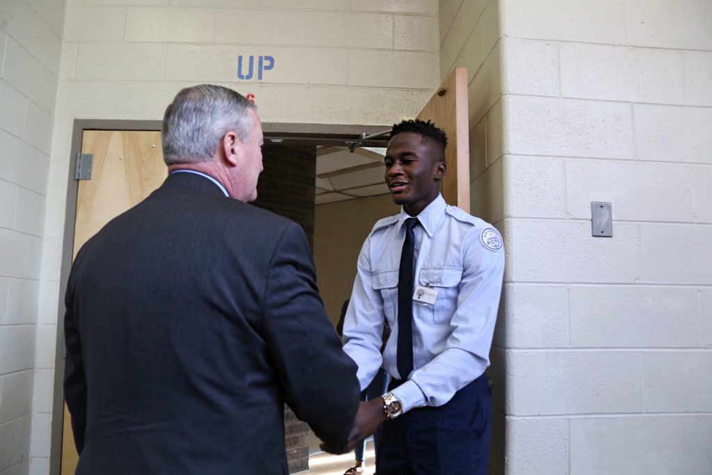 Mayor Kenney with student at Swenson