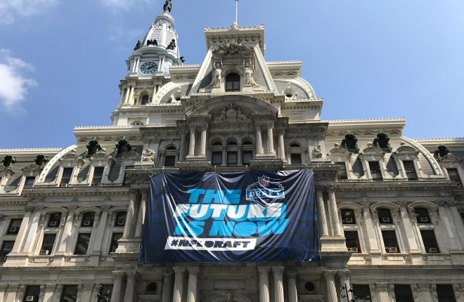 City hall with NFL Banner