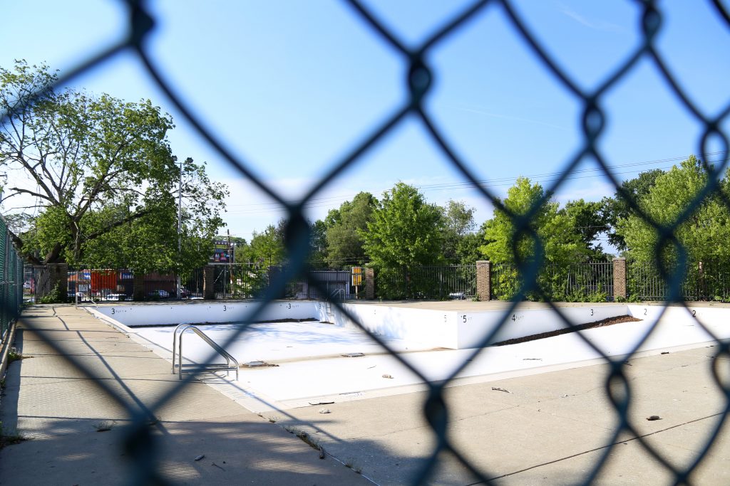 Empty swimming pool at Tustin Playground.