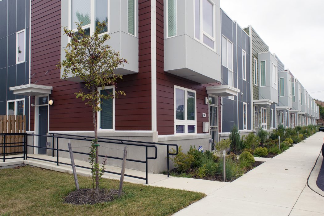 Photograph of wheelchair accessible ramp in a housing development in Philadelphia. Photo by Tiger Productions, courtesy of the Division of Housing and Community Development.