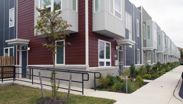 Photograph of wheelchair accessible ramp in a housing development in Philadelphia. Photo by Tiger Productions, courtesy of the Division of Housing and Community Development.
