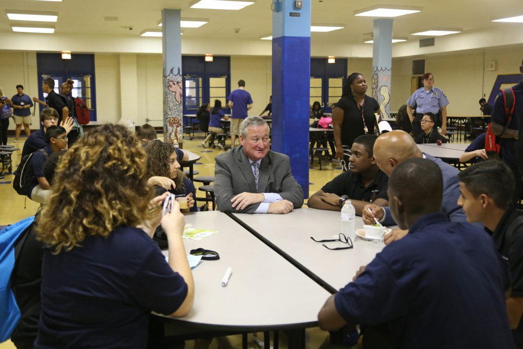 Mayor Kenney and School District of Philadelphia Superintendent Dr. Hite join students for lunch on the first day of school at George Washington High School.