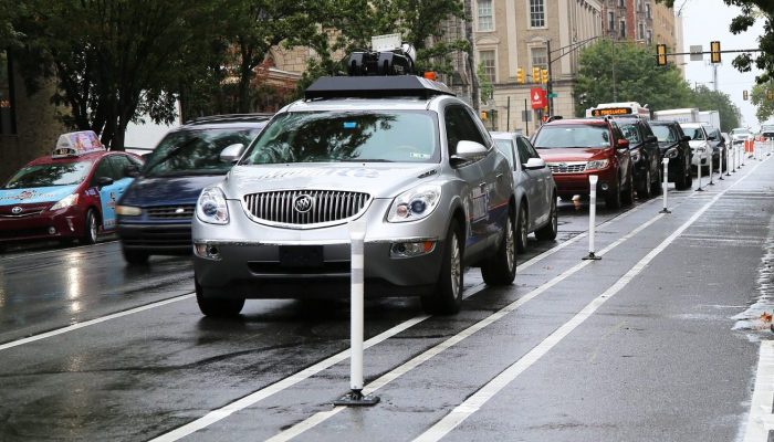 Image of the existing bicycle lane on Chestnut St. in West Philadelphia