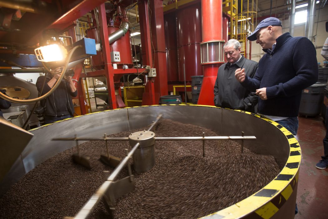 Mayor Kenney tours La Colombe’s roasting facility with CEO Todd Carmichael on November 30