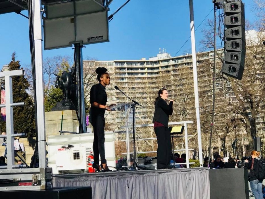Director of LGBT Affairs Amber Hikes speaking at the 2018 Womens March on Philadelphia