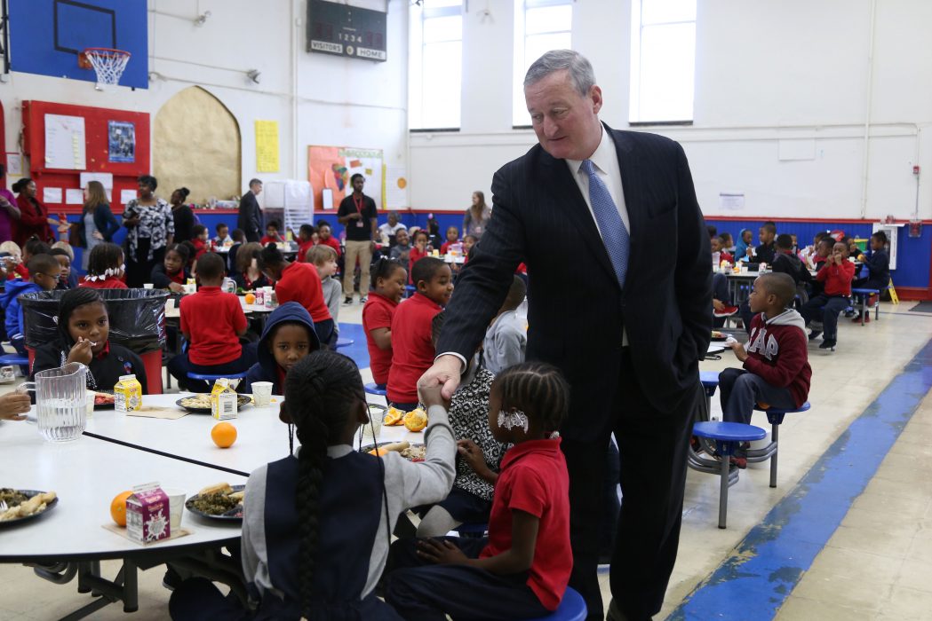 Mayor Kenney meets students at Independence Charter School West during their lunch on January 23.