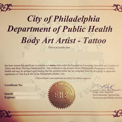 Philadelphia Body Art Certificate