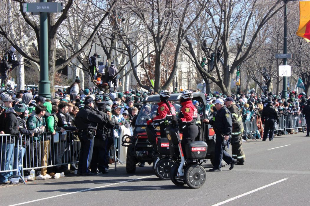 Fire Department & Police Department working Eagles Parade