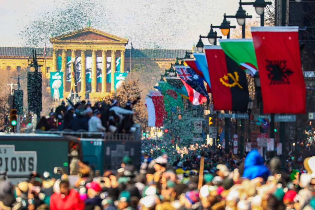 View of the Philadelphia Museum of Art & Ben Franklin Parkway during the Eagles Parade