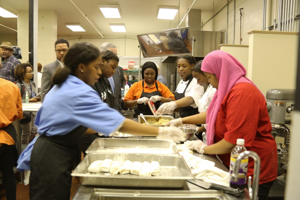 Culinary arts students at Randolph prepare food.