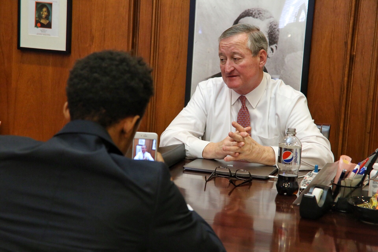 Khalil filming the Mayor on Snapchat.