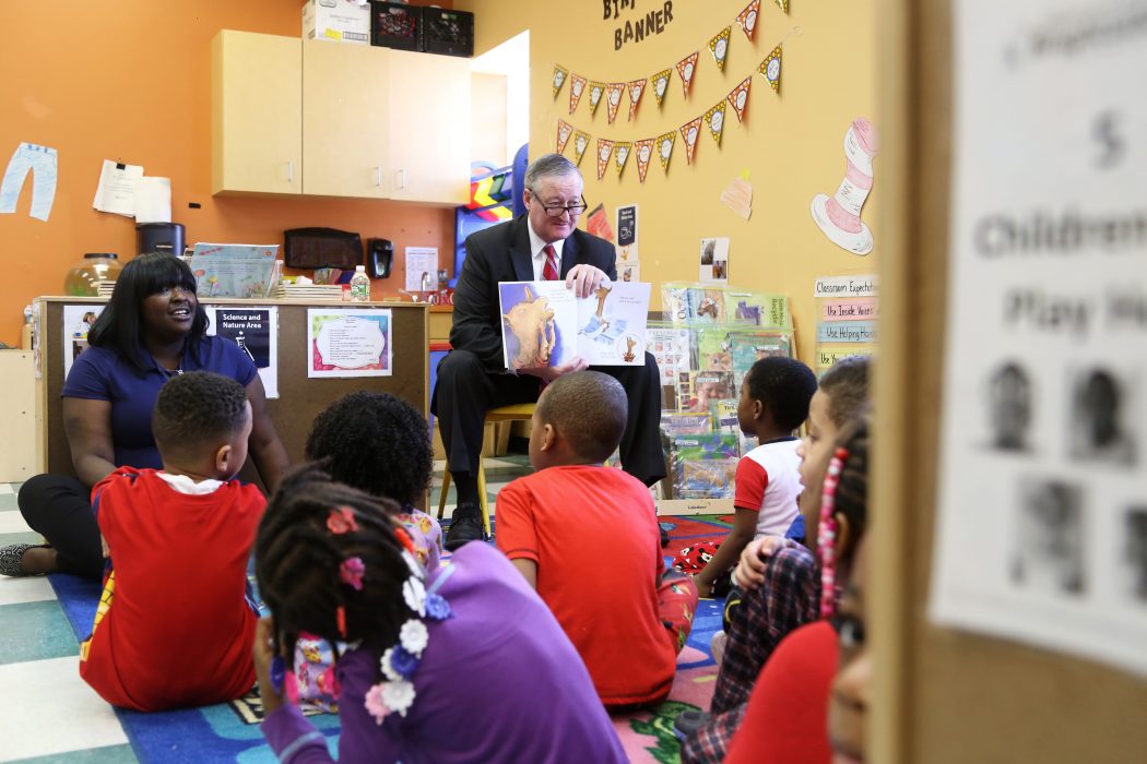 Mayor Kenney reads “Llama Llama Read Pajama” during his visit to Brightside Academy Castor PHLpreK on February 21. 