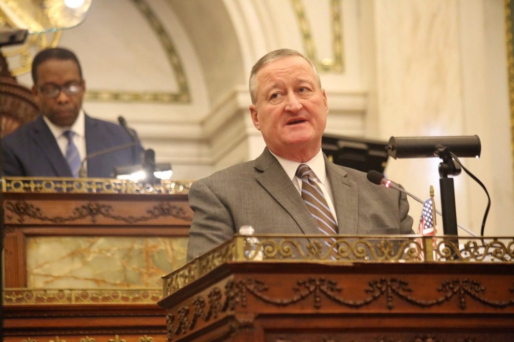 Mayor speaking during his third annual budget address.