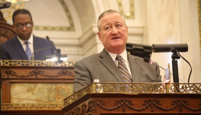 Mayor speaking during his third annual budget address.