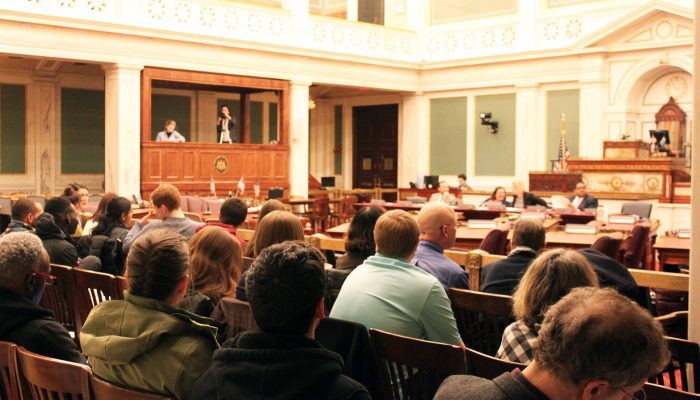 Philadelphia residents providing testimony in City Council Chambers