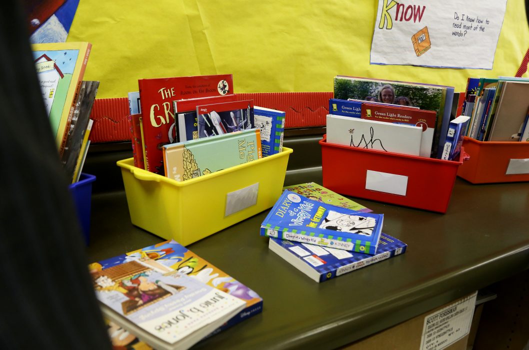 Books in bins as part of Philly Reading Coaches.