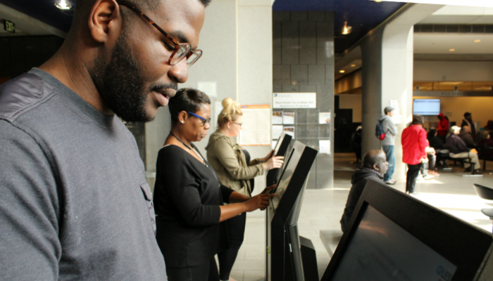 Self-serve kiosks at the Municipal Services Building, Center City, Philadelphia