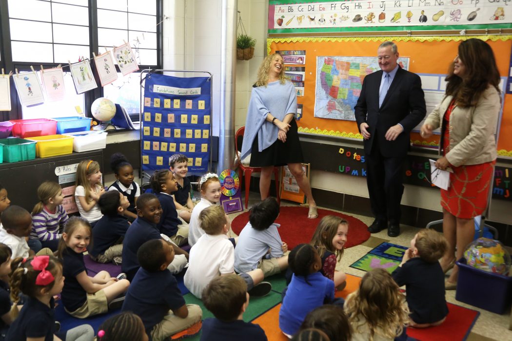 Mayor Kenney visits a kindergarten class at Chester Arthur School during the kick-off of Kindergarten Open House Week.