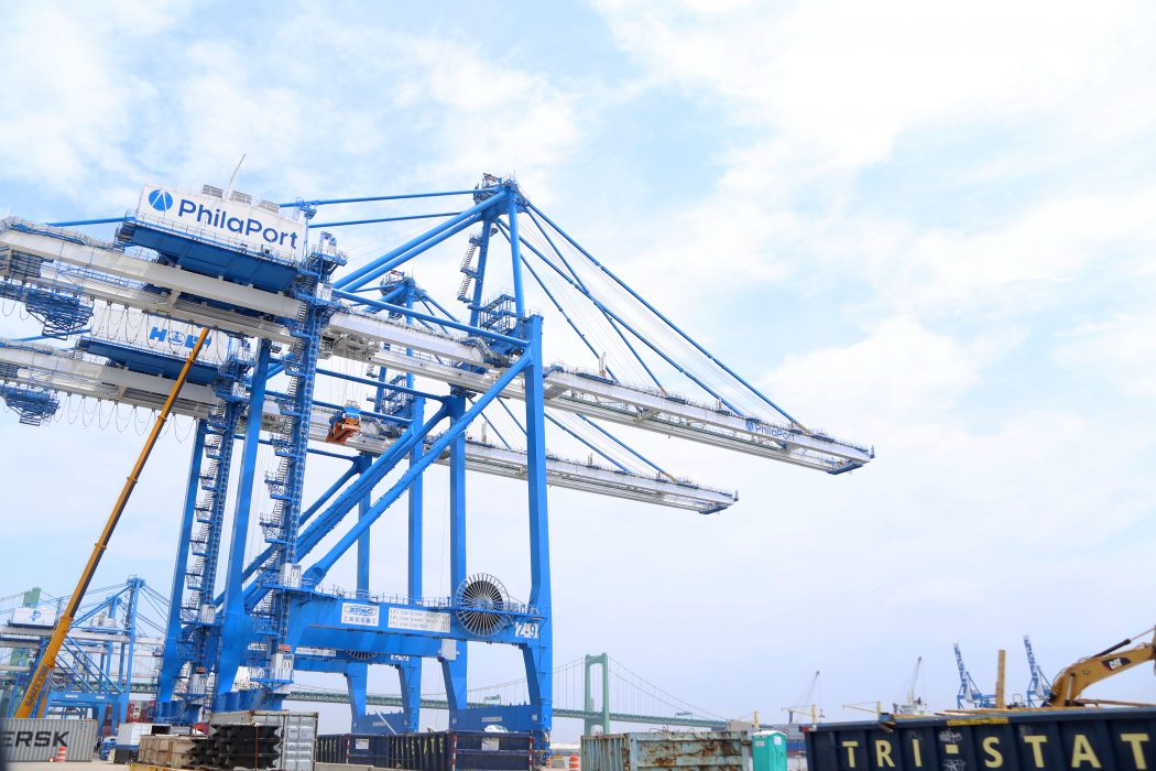 City and State officials celebrate the arrival of two new super-post Panamax cranes at the Port of Philadelphia.