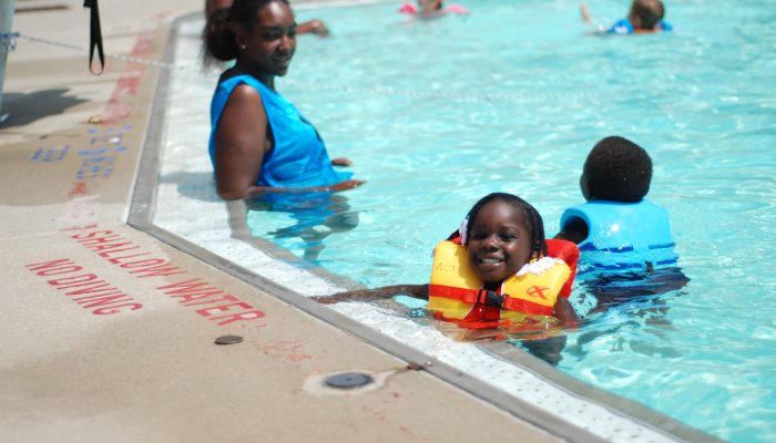 A family in a pool