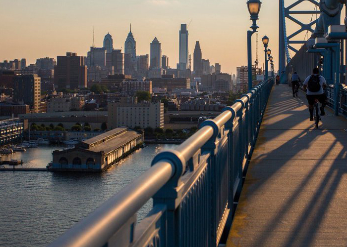 The Philadelphia skyline from the Ben Franklin Bridge.