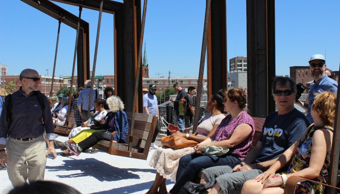 Rail Park visitors enjoying the swings