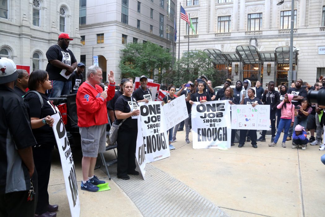 Mayor Kenney speaks during the “One Job Should Be Enough” Rally on June 27.