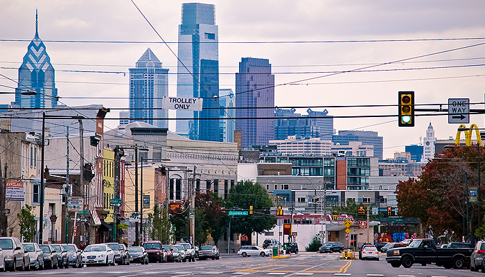 Philadelphia skyline as seen from Girard Avenue.
