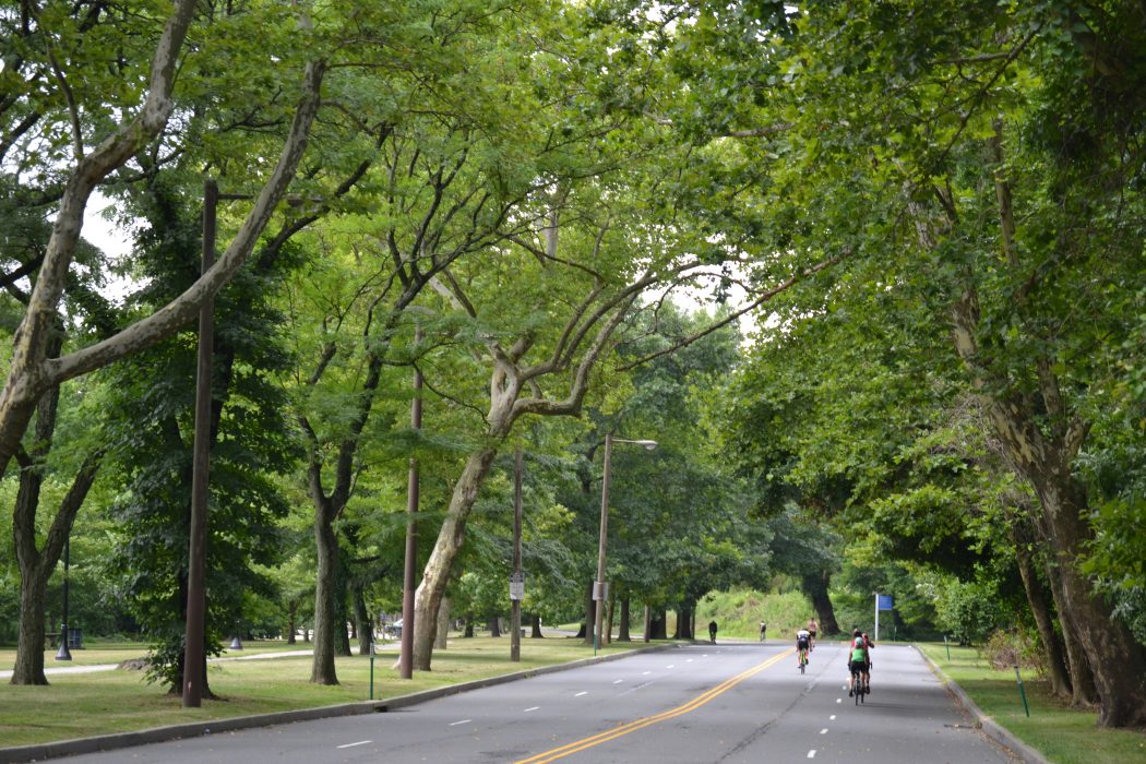Riders and runners on an open road
