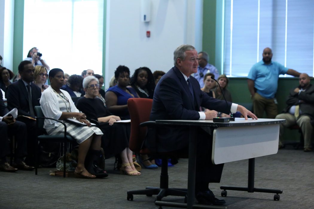 Mayor Kenney speaks during the first meeting of the new Board of Education on July 9.