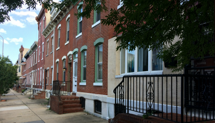 Brick row homes on a quiet street in South Philadelphia