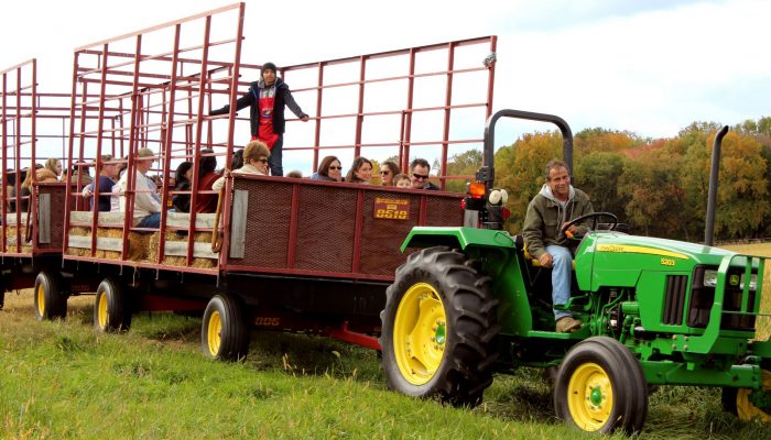 A tractor takes a group for a ride