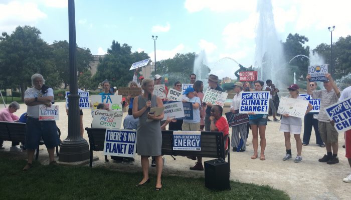 Christine Knapp, the Director of Philadelphia's Office of Sustainability speaks at Penn Environment and Mom's Clean Air Force's Beat the Heat Rally in August.