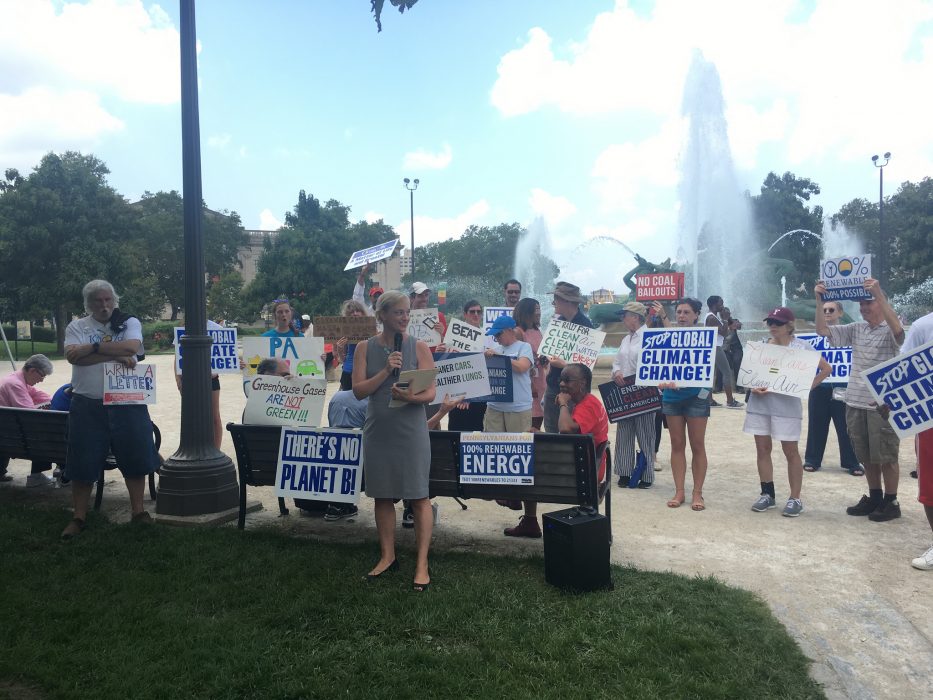 Christine Knapp, the Director of Philadelphia's Office of Sustainability speaks at Penn Environment and Mom's Clean Air Force's Beat the Heat Rally in August.