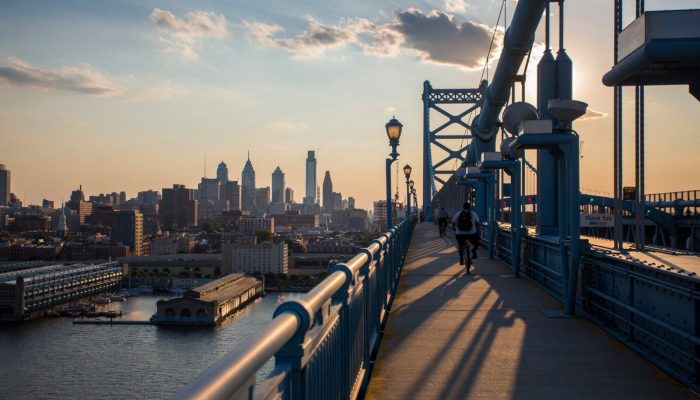 view of philadelphia skyline from the Ben franklin bridge