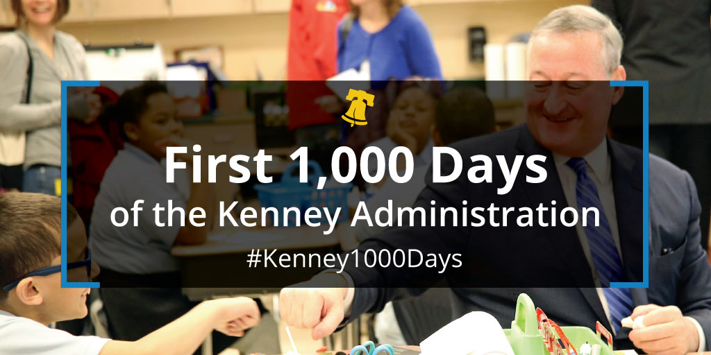 A graphic displaying "First 1,000 Days: The Kenney Administration"