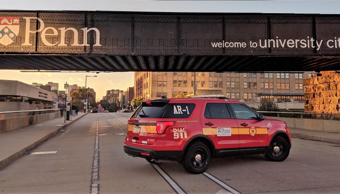 Fire Department SUV parked under Penn bridge