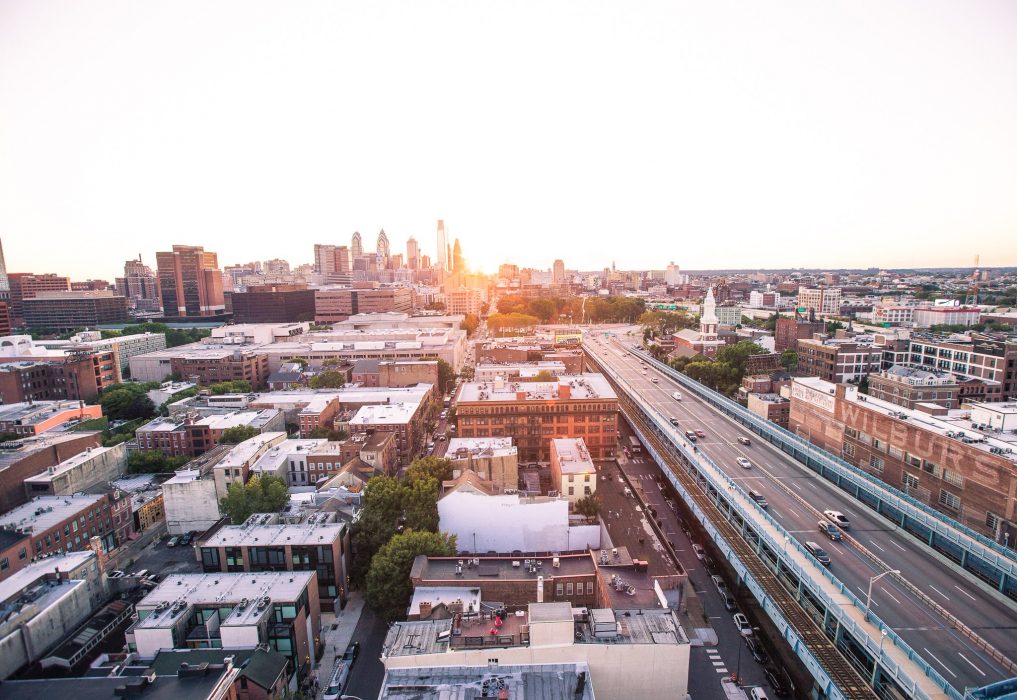 City landscape with Center City skyline in the background.