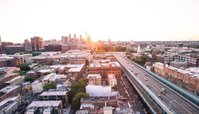 City landscape with Center City skyline in the background.