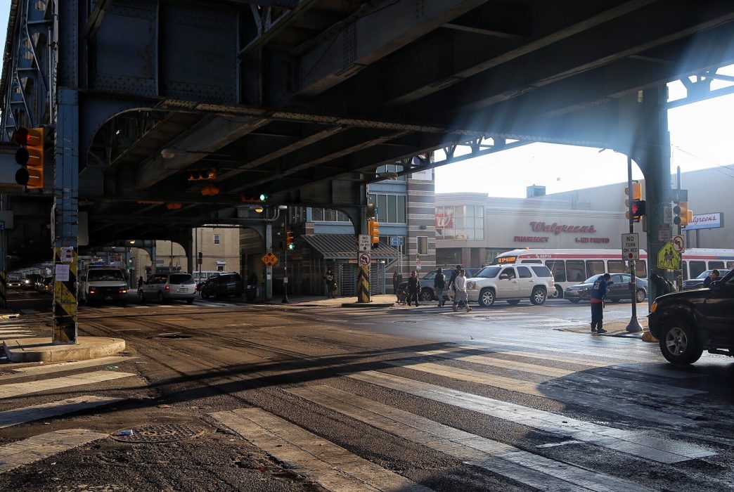 Kensington Avenue after being cleaned and power washed underneath the Market-Frankford elevated train line.