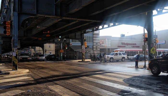 Kensington Avenue after being cleaned and power washed underneath the Market-Frankford elevated train line.