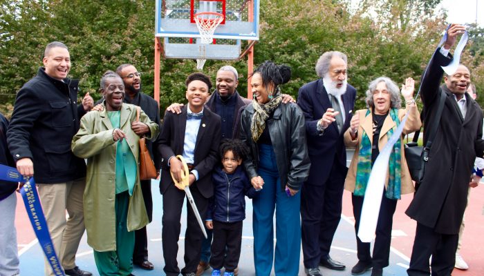 The ribbon is cut for the renovations at Parkside Evans Playground