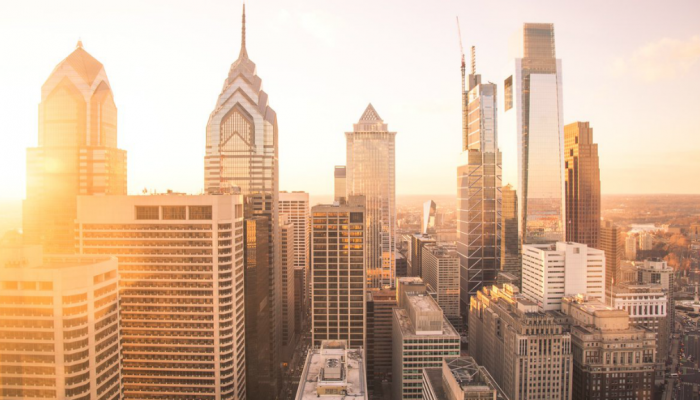 An early-morning view of the Philadelphia skyline