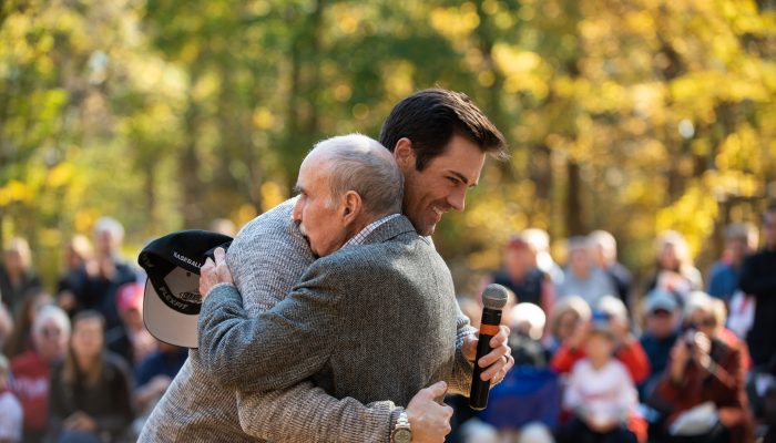 Cole Hamels hugging David Montgomery