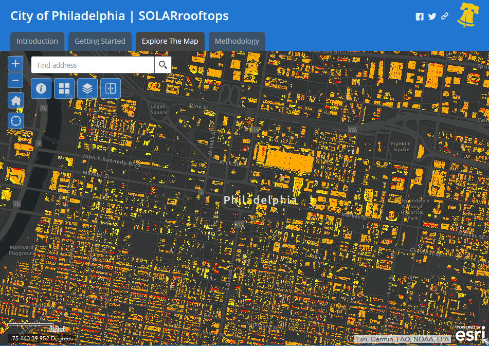 Screenshot of solar mapping application