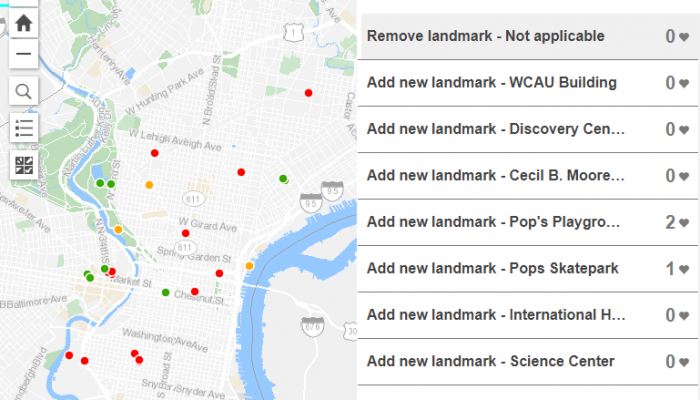 Screenshot of landmarks feedback app