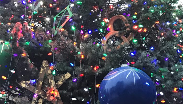 Lights and ornaments on a Christmas tree