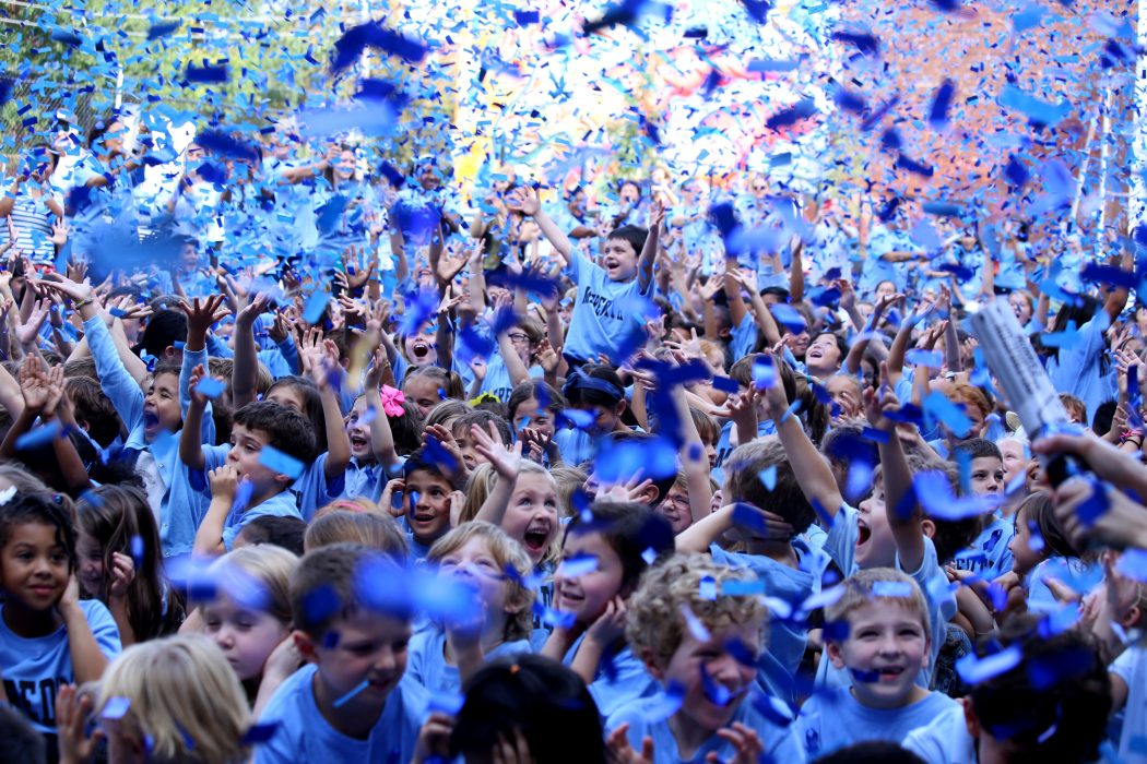 Students from Meredith Elementary School celebrate being named a National Blue Ribbon School by the U.S. Department of Education on October 1.