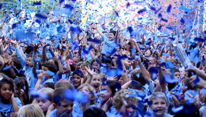 Students from Meredith Elementary School celebrate being named a National Blue Ribbon School by the U.S. Department of Education on October 1.